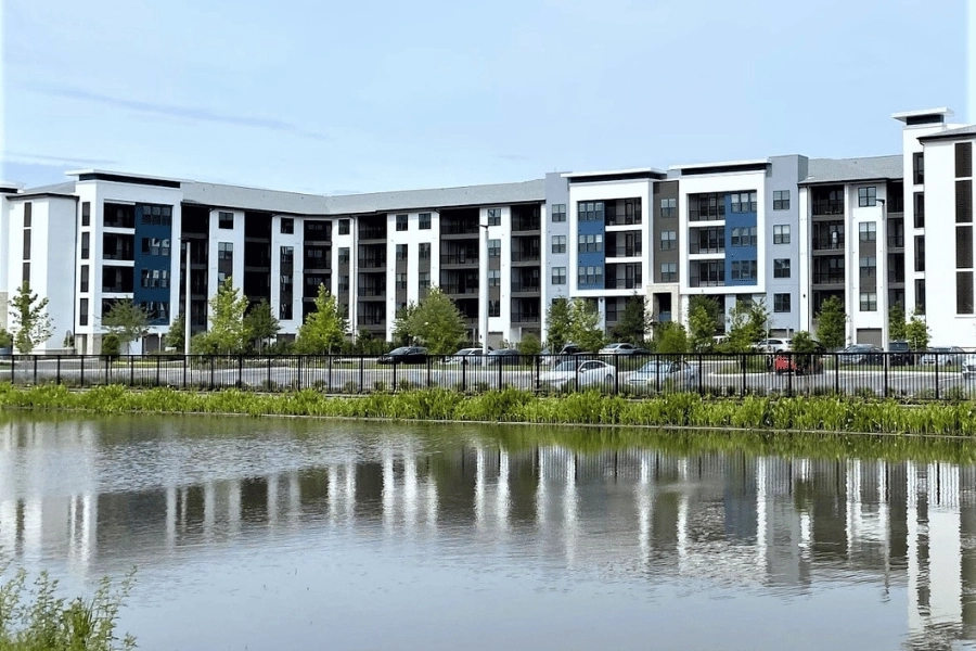 Precision Gutters LLC commercial gutter installation at modern apartment complex